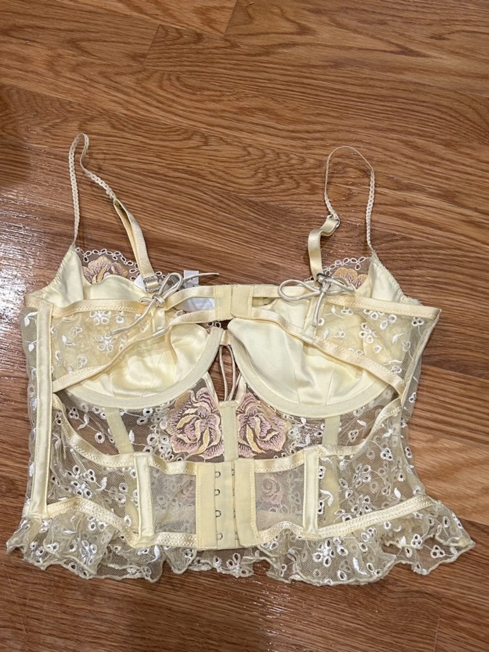 For Love And Lemons pastel Yellow Floral Embroidered Lace Bustier women’s medium
